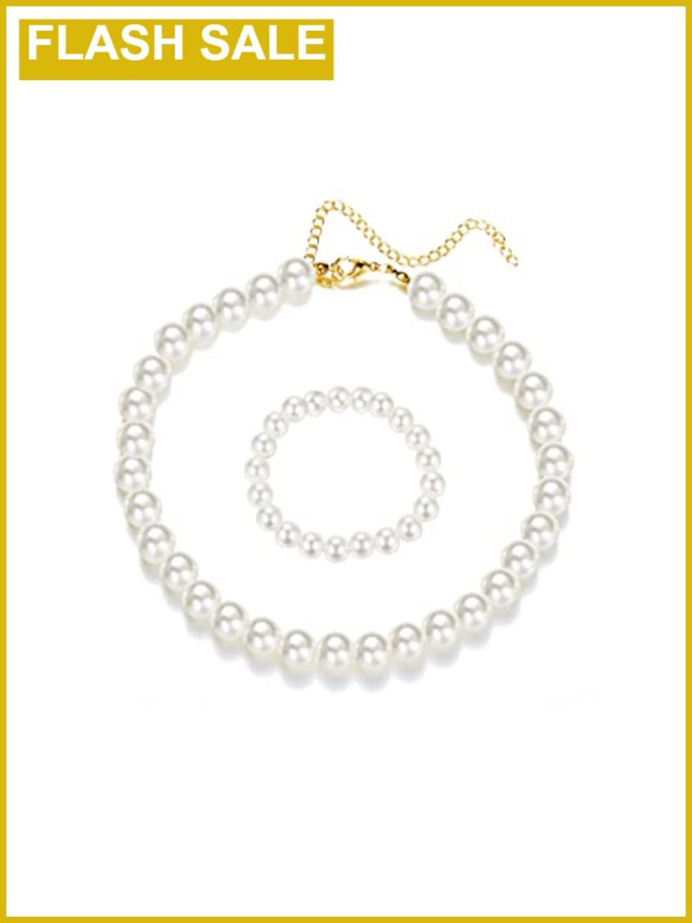 Faux Pearl Choker Necklace Bracelet Set Multi Strand 10mm Wedding Bridal